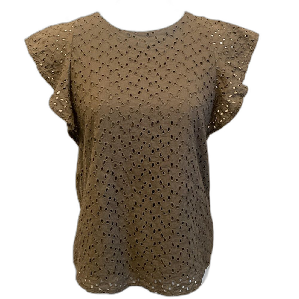 Banana Republic Womens XS Eyelet Olive Ruffle Flutter Sleeveless Top 100% Cotton